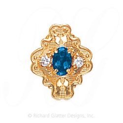 GS488 BT/D - 14 Karat Gold Slide with Blue Topaz center and Diamond accents 